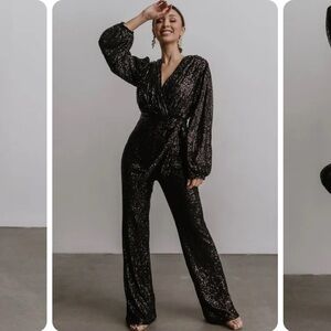 Baltic Born Black Sequin Long Sleeve Jumpsuit XL